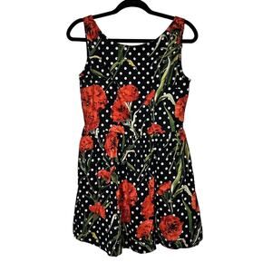 Cissy’s May Multicolor Polka Dot Floral Boat Neck Stretch Mini Dress Zip Medium